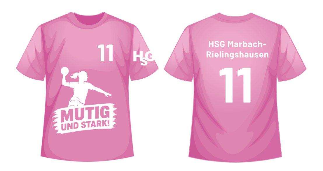 HSG-Shirt in Rosa mit Rückennummer, Vorder- und Rückansicht mit HSG-Logo und großer Nummer auf dem Rücken